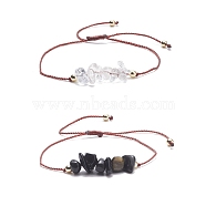 2Pcs 2 Style Natural Quartz Crystal & Obsidian Chips Beaded Bracelets Set with Synthetic Hematite, Gemstone Adjustable Bracelets for Women, Inner Diameter: 1/2~2-5/8 inch(1.4~6.8cm), 1Pc/style(BJEW-JB07986)