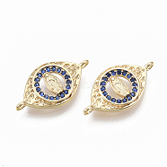 Real 18K Gold Plated Brass Micro Pave Clear Cubic Zirconia Links, Nickel Free, Oval with Saint, Sapphire, 11x20.5x3mm, Hole: 1.5mm(KK-R126-032-NF)