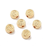 Rack Plating Alloy Beads, Long-Lasting Plated, Cadmium Free & Lead Free, Flat Round with Flower, Real 14K Gold Plated, 6x3mm, Hole: 1.4mm(PALLOY-D004-06LG)