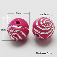 Plating Acrylic Beads, Metal Enlaced, Round, Cerise, 7~8x7~8x7~8mm, Hole: 2mm, about 1800pcs/500g(PACR-S188-8mm-03)