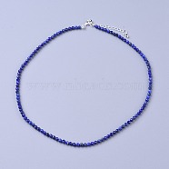 Natural Lapis Lazuli Beaded Necklaces, with Brass Lobster Claw Clasps, Faceted Round Beads, 16.5 inch~16.7 inch(42~42.5cm)x3~3.5mm(NJEW-K114-B-A06)