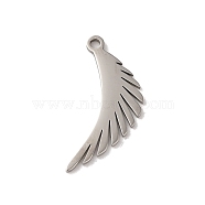 201 Stainless Steel Pendants, Laser Cut, Wing Charm, Stainless Steel Color, 20x10x1mm, Hole: 1.5mm(STAS-E211-17P)