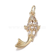 Brass Micro Clear Cubic Zirconia Pendants, Long-Lasting Plated, Fish Shape, Real 18K Gold Plated, 23.5x8x4.5mm, Hole: 3.5mm(X-ZIRC-F120-044G)