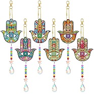 Diamond Art Painting Suncatcher Kits, 5D Diamond Paintings Wind Chime Keychains, DIY Diamond Art Kits Hanging Ornament for Home Garden, Hamsa Hand, 270mm(PW-WG78608-19)