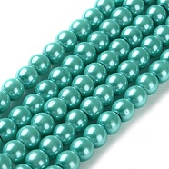 Baking Painted Pearlized Glass Pearl Round Bead Strands, Light Sea Green, 6x5.5mm, Hole: 1.4mm, about 152~153pcs/strand, 31.14''(79.1cm)(HY-XCP0001-18)