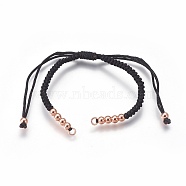 Nylon Cord Braided Bead Bracelets Making, with Brass Beads, Long-Lasting Plated, Real Rose Gold Plated, Black, 10-1/4 inch~11-5/8 inch(26~29.6cm)(BJEW-F360-FRG08)