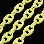 Handmade Opaque Acrylic Coffee Bean Chains, Oval, Yellow, Link: 27x17x9mm, Oval: 18.5x11.5x4.5mm, about 3.28 Feet(1m)/strand(CHAC-ZX0001-01I)