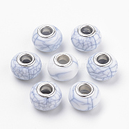 Imitation Turquoise Style Acrylic European Beads, Large Hole Beads, with Silver Color Plated Brass Double Cores, Rondelle, White, 14x9.5mm, Hole: 5mm(X-OPDL-Q132-10)