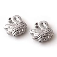 201 Stainless Steel Charms, Swan, Stainless Steel Color, 14.5x15.5x4.5mm, Hole: 1.5mm(STAS-Q195-60)