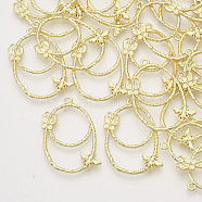 Alloy Open Back Bezel Pendants, For DIY UV Resin, Epoxy Resin, Pressed Flower Jewelry, Oval with Butterfly and Bee, Light Gold, 32x21x2mm, Hole: 1.5mm(PALLOY-S121-194)