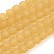 Transparent Glass Bead Strands, Frosted, Round, Goldenrod, 6mm, Hole: 1.3~1.6mm, about 140pcs/strand, 31.4 inch(GLAA-S031-6mm-11)