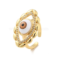 Cubic Zirconia Horse Eye Open Cuff Ring with Acrylic, Real 18K Gold Plated Brass Jewelry for Women, Cadmium Free & Lead Free, Peru, US Size 6 3/4(17.1mm)(RJEW-B042-03G-04)