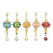 Lantern Glass Beaded Pendant Decorations, with 304 Stainless Steel Lobster Claw Clasps, Mixed Color, 62~63mm(HJEW-MZ00031)