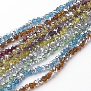Electroplate Glass Bead Strands, Half Silver Plated, Faceted, Rondelle, Mixed Color, 6x4mm, Hole: 1mm, about 95pcs/strand, 15.7 inch(GR6MMY-M1)