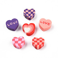 Handmade Polymer Clay Beads, Heart, Mixed Color, 9~10x9.5~10.5x4~4.5mm, Hole: 1.6mm(CLAY-N010-084B)