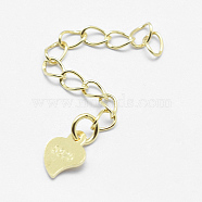 925 Sterling Silver Extender Chains, with Heart Charms, Real 18K Gold Plated, 42mm, Heart: 7x5x0.5mm(X-STER-F032-10G)
