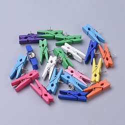 Wooden Craft Clips, with Drawing Pins, Random Single Color or Random Mixed Color, 35x17.5mm; 20pcs/box(DIY-WH0148-42)