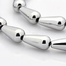 Grade A Electroplate Non-magnetic Synthetic Hematite Teardrop Beads Strands, Silver Plated, 16x8mm, Hole: 1mm, about 27pcs/strand, 16.54 inch(G-M073-03)