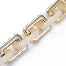 Handmade CCB Plastic Boston Link Chains, with  Imitation Gemstone Style Acrylic Links, for Jewelry Making, Golden Plated, Wheat, Link: 29.8~30.2x20x5.2~5.5mm, 39.37 inch(1m)/strand(AJEW-JB00683-09)