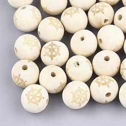 Natural Wood European Beads, Large Hole Beads, Round with Helm, PapayaWhip, 20x18mm, Hole: 4mm(WOOD-T012-18)