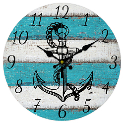 MDF Printed Wall Clock, for Home Living Room Bedroom Decoration, Flat Round, Anchor & Helm, 300mm(HJEW-WH0058-001)