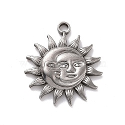 304 Stainless Steel Pendants, Sun with Human Face and Moon, Stainless Steel Color, 29.5x25.5x3.5mm, Hole: 3mm(STAS-E169-16P)