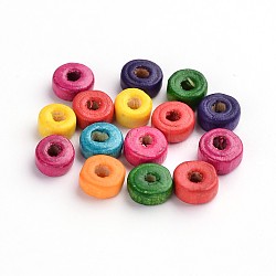 Natural Wood Beads, Flat Round, Mixed Color, Lead Free, Dyed, about 11560pcs/1000g, 8x3mm, hole: about 2mm(YTB021)