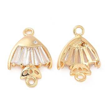 Brass Pave Clear Glass Connector Charms, Fish Links, Real 18K Gold Plated, 16.5x11x2mm, Hole: 1.4mm