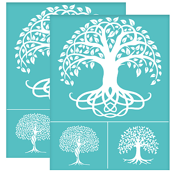 Self-Adhesive Silk Screen Printing Stencil, for Painting on Wood, DIY Decoration T-Shirt Fabric, Turquoise, Tree of Life Pattern, 280x220mm