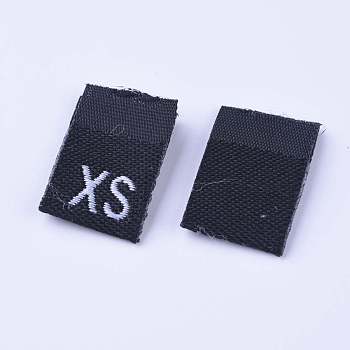 Clothing Size Labels(XS), Garment Accessories, Size Tags, Black, 18x12.5x1mm, 200pcs/bag