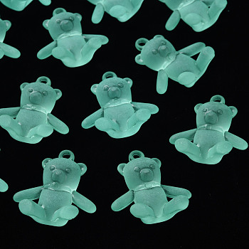 Frosted Acrylic Pendants, Bear, Turquoise, 38.5x34x15mm, Hole: 2.5mm, about 94pcs/500g