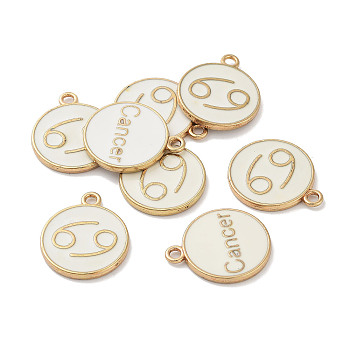 (Defective Closeout Sale: Yellowing) Alloy Enamel Pendants, Flat Round with Constellation, Cancer, 21x17.5x2mm, Hole: 2mm
