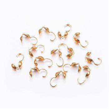 304 Stainless Steel Bead Tips, Calotte Ends, Clamshell Knot Cover, Real 24k Gold Plated, 10x5x4mm, Inner Diameter: 3mm
