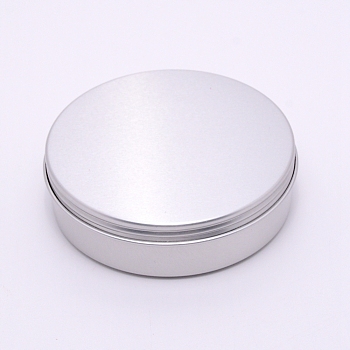 Aluminum Screw Box, Flat Round, Platinum, 3-3/4x1-1/8 inch(9.4x2.75cm), Capacity: 150ml, 12pcs/box