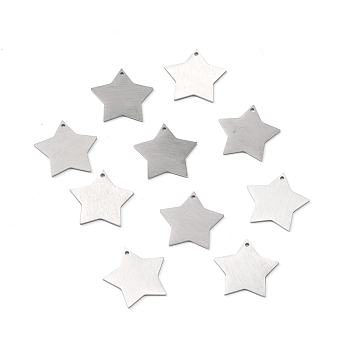 304 Stainless Steel Pendants, Double Side Drawbench, Stamping Blank Tag, Star, Stainless Steel Color, 19.5x20x1mm, Hole: 1.2mm