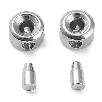 304 Stainless Steel Bead Tips, Flat Round, Stainless Steel Color, 2x3mm, Hole: 1mm, Inner Diameter: 1mm