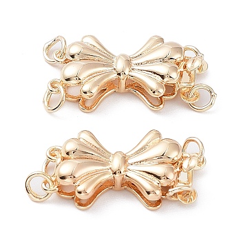 Rack Plating Brass Box Clasps, 2-strand, 4-hole, Long-Lasting Plated, Bowknot, Real 18K Gold Plated, 10x24x4.5mm, Hole: 2.3mm
