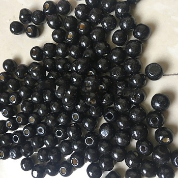 Wood Bead, Round, Black, 10x9mm, Hole: 3.5~4mm, 1666pcs/500g