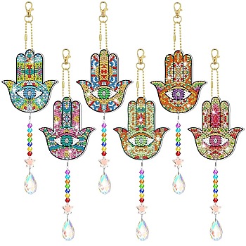 Diamond Art Painting Suncatcher Kits, 5D Diamond Paintings Wind Chime Keychains, DIY Diamond Art Kits Hanging Ornament for Home Garden, Hamsa Hand, 270mm