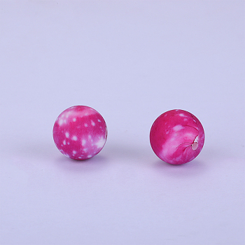 Printed Round Silicone Focal Beads, Magenta, 15x15mm, Hole: 2mm