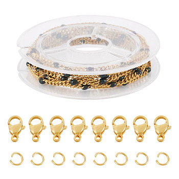 Pandahall DIY Chain Bracelet Necklace Making Kit, Including 304 Stainless Steel Enamel Curb Chains, 304 Stainless Steel Jump Rings & Clasps, Golden, Chain: 1M/set