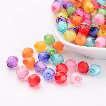 Transparent Acrylic Beads, Bead in Bead, Faceted, Round, Mixed Color, 7mm, Hole: 2mm, about 2000pcs/500g