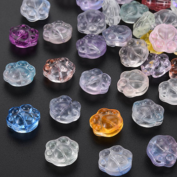 Transparent Glass Beads, Paw Print, Mixed Color, 13.5x15x8.5mm, Hole: 1.2mm
