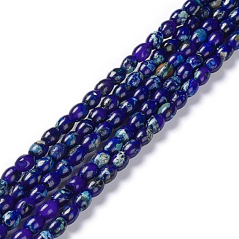 Natural Imperial Jasper Beads Strands, Dyed, Rice, Blue, 6x4.5mm, Hole: 0.5mm, about 68pcs/strand, 15.94 inch(40.5cm)