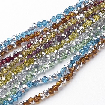 Electroplate Glass Bead Strands, Half Silver Plated, Faceted, Rondelle, Mixed Color, 6x4mm, Hole: 1mm, about 95pcs/strand, 15.7 inch