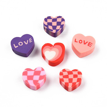 Handmade Polymer Clay Beads, Heart, Mixed Color, 9~10x9.5~10.5x4~4.5mm, Hole: 1.6mm