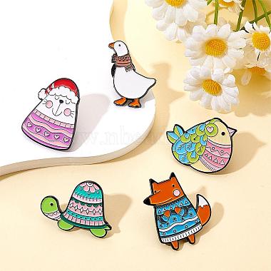 5 Pcs Enamel Lapel Pin Sets Cute Lamb Fox Goose Chicken Animal Brooch Pins Electrophoresis Black Alloy Animal Brooches for Clothes Bags Backpacks Party Decoration Christmas Gift(JBR107A)-2