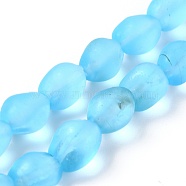 Handmade Lampwork Beads Strands, Frosted Nuggets, Deep Sky Blue, 10x7.5~8x8mm, Hole: 1.2mm, about 40pcs/strand, 15.35 inch(39cm)(LAMP-I022-28B)