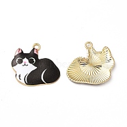 Alloy Enamel Pendants, Cadmium Free & Nickel Free & Lead Free, Golden, Cat Charms, Black, 22x24x2mm, Hole: 1.8mm(ENAM-M046-11G-A)