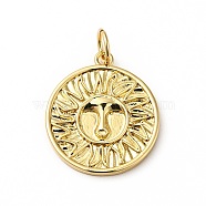 Rack Plating Brass Pendants, Flat Round Charm with Sun Pattern, Cadmium Free & Nickel Free & Lead Free, Real 18K Gold Plated, 18x16x2mm, Hole: 3.6mm(KK-H431-53G)